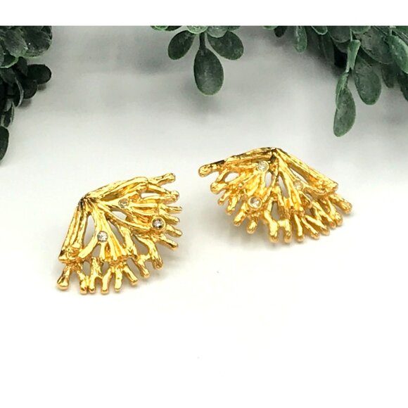 Gold-Tone Coral-Inspired Earrings With Sparkling Crystal Accents - Picture 2 of 9